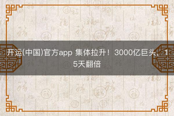 开运(中国)官方app 集体拉升!3000亿巨头,15天翻倍