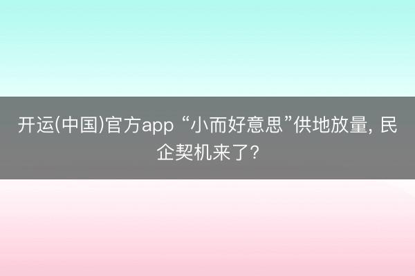 开运(中国)官方app “小而好意思”供地放量， 民企契机来了?